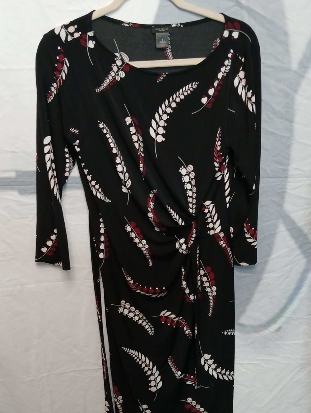 Ann Taylor Factory Black Floral-Print Twist-Front Long Sleeve Dress